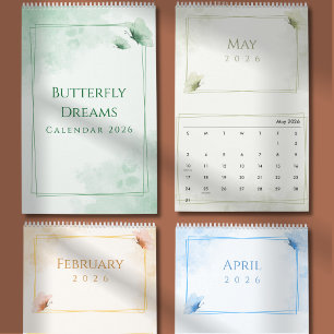 Calendário Estética Moderna de Borboleta em Aquarela