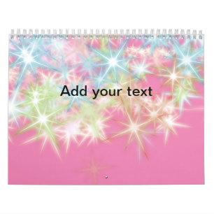 Calendário Estrelas brilhantes cor-de-rosa vermelho simples a