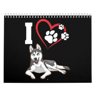 Calendário Eu amo o meu cão husky siberiano Presente para