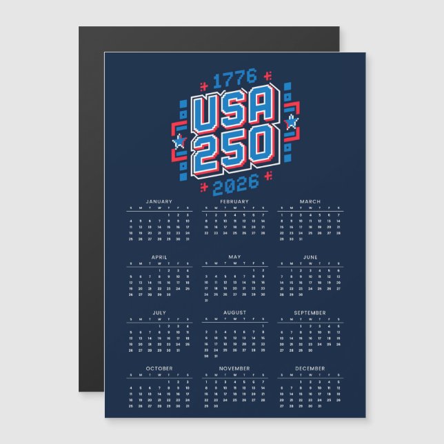 Calendário EUA 250 – 1776 a 2026 Pixel Art (Frente/Verso)