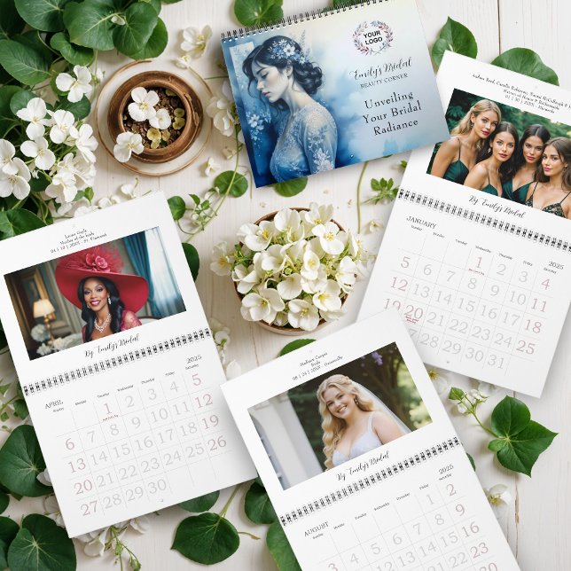 Calendário Exquisite Beautiful Bride In Blue Bridal Business (Exquisite Beautiful Bride In Blue For Bridal Business with QR Code & Network Icons Business Calendar)