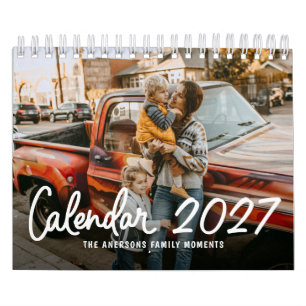 Calendário Família de Script Moderno e Elegante Foto Mensal 2