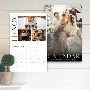 Calendário Família Minimalista Moderna Colagem de 3 Fotos