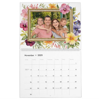 Calendário Família Personalizada Foto Colorido Floral