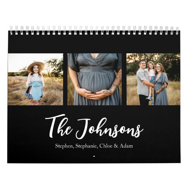 Calendário Family Photo Elegant Script Black  (Capa)