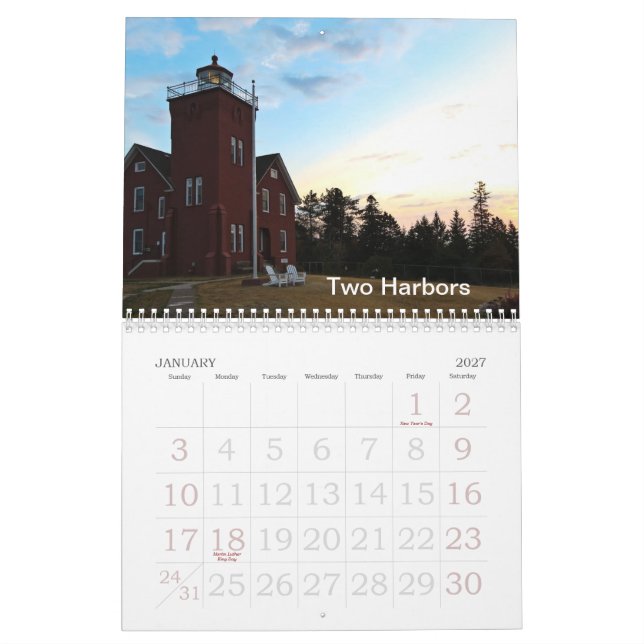 Calendário Faróis de Minnesota (Jan 2027)