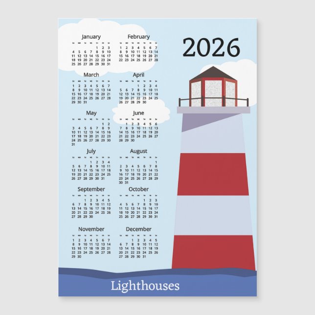 Calendário Farol 2026 Cartão Magnético (Frente)