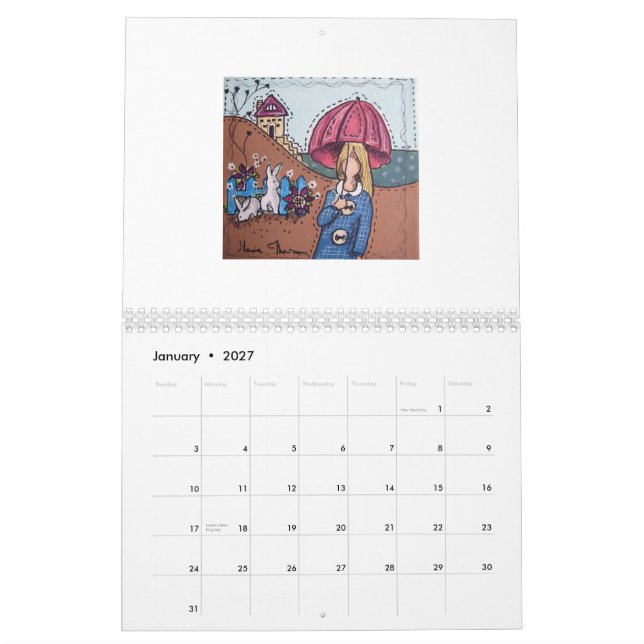 Calendário feito com desenhos animados do ponto (Jan 2027)