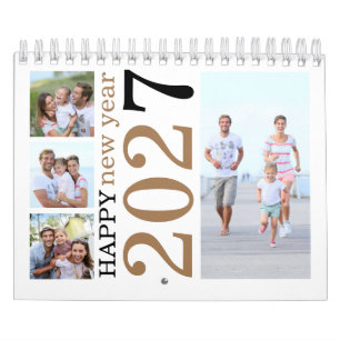 Calendário Feliz ano novo de fotos da família 17 moderna 2026