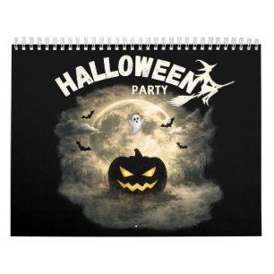 Calendário Festa de Halloween Lua Abóbora Fantasma Vintage Ha
