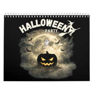 Calendário Festa de Halloween Lua Abóbora Fantasma Vintage Ha