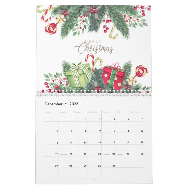 Calendário Festivo Floral Natal Design (Dez 2026)