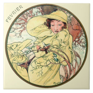 Calendário fevereiro de Nouveau Mucha da arte
