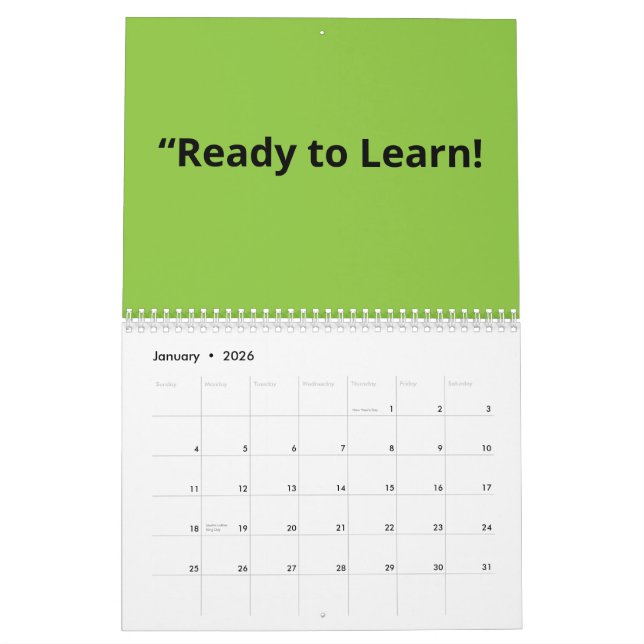 Calendário Flat Lime Green Background – School Texture (Jan 2026)