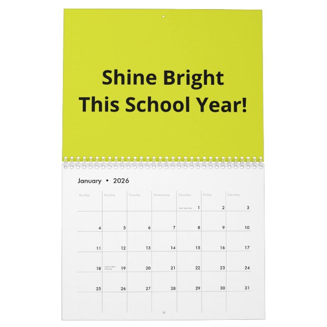 Calendário Flat Yellow Background – Back-to-School Texture (Jan 2026)