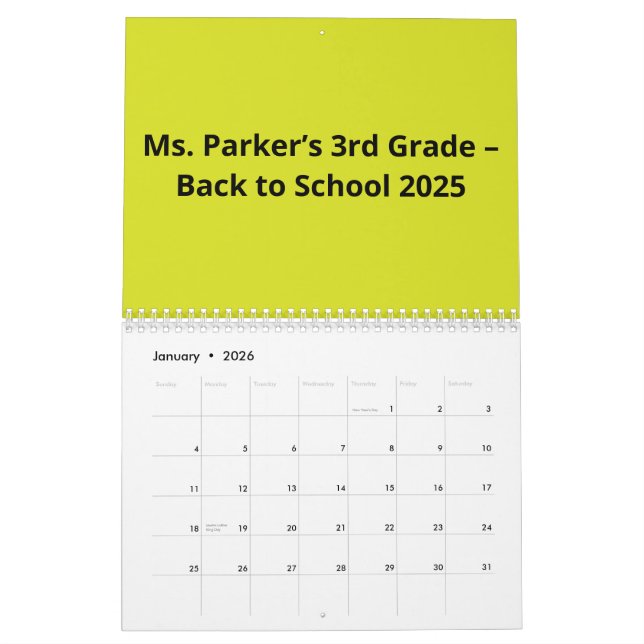 Calendário Flat Yellow Background – Back-to-School Texture (Jan 2026)