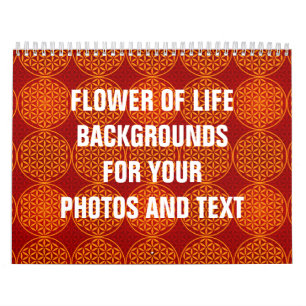 Calendário Flor da vida - padrão do selo - vermelho laranja