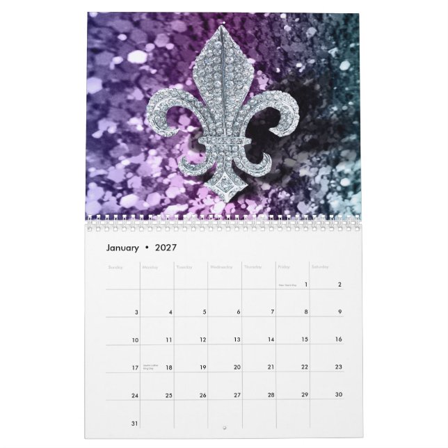 Calendário Flor de lis 2014 da colagem do carnaval (Jan 2027)