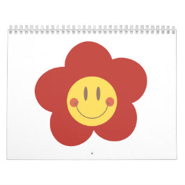 Calendário Flor Desenho Fofo Sorriso Estética Retrô Face Feli