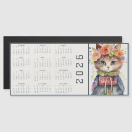 Calendário Florais Abstratos Aquarela Gato Vestido