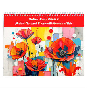 Calendário Floral Abstrato Moderno de Flores Sazonais com Geo