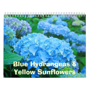 Calendário Floral Blue Hydrangeas Amarelo Girassói