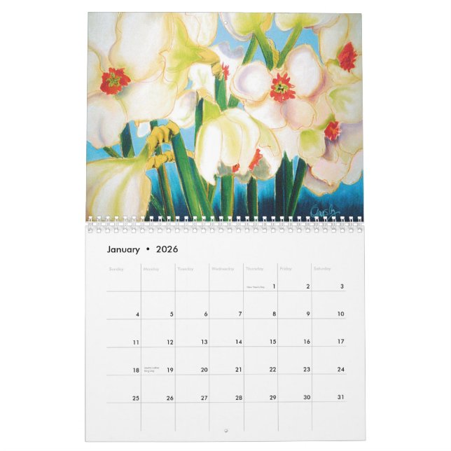 Calendário floral da aguarela 2013 (Jan 2026)