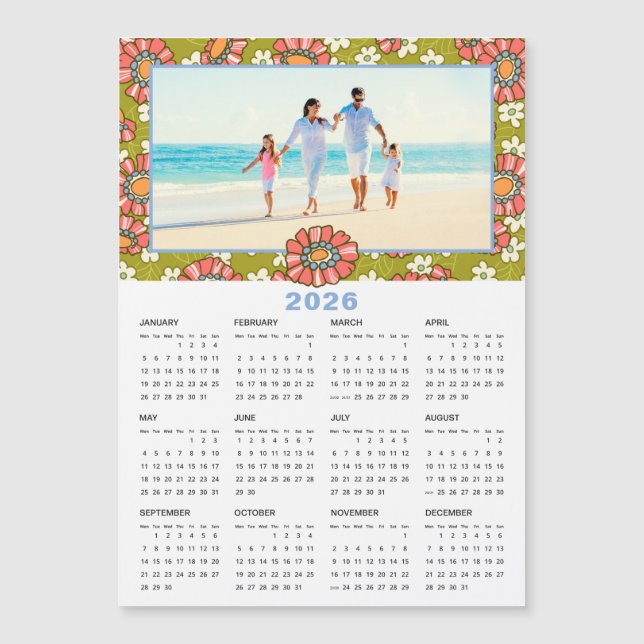 Calendário Floral de Foto Personalizado 2026 (Frente)