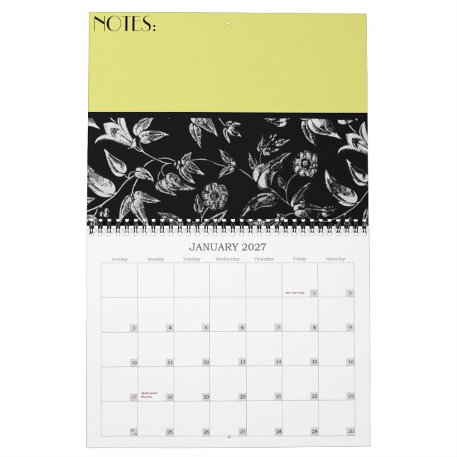 Calendário Floral preto & branco (Jan 2027)