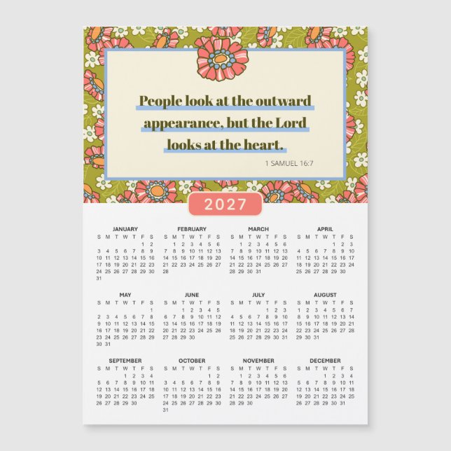 Calendário Floral Retro 2027 1 Samuel 16:7 (Frente)