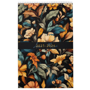 Calendário Floral rustic vintage elegante preto
