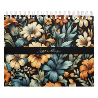 Calendário Floral rustic vintage elegante preto
