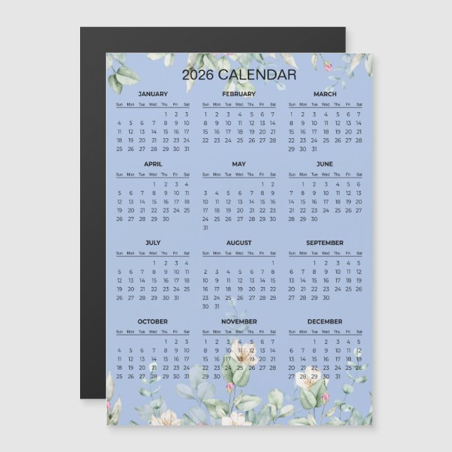 Calendário Floral Simples, porém Elegante de 2026  (Frente/Verso)