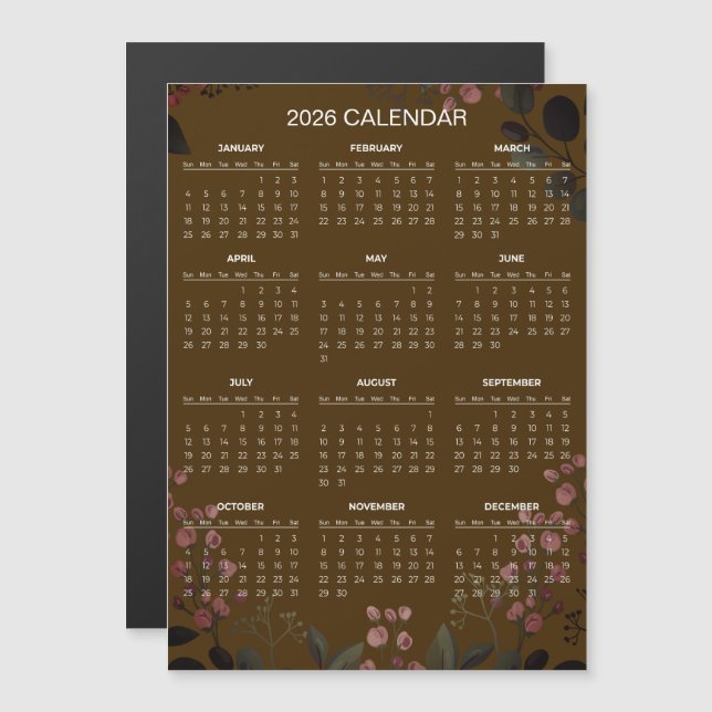 Calendário Floral Simples, porém Elegante de 2026  (Frente/Verso)