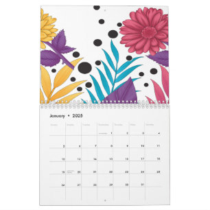 Calendário Flores cortadas, cor-de-rosa e roxa, com pétalas i