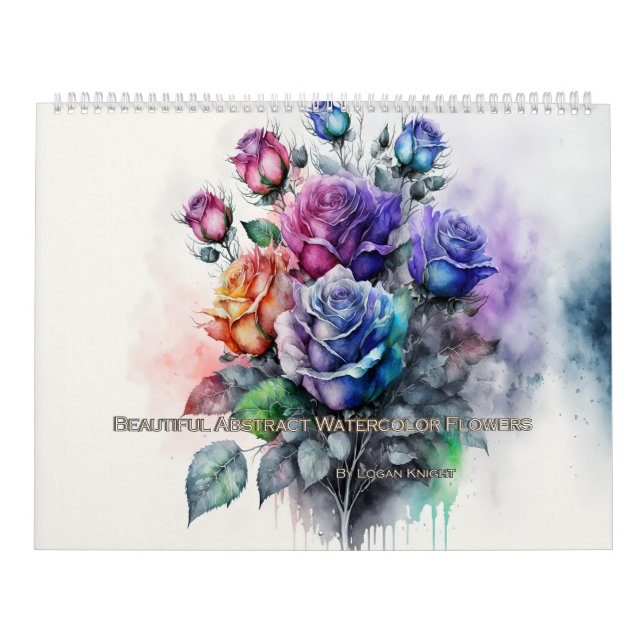 Calendário Flores de Abstrato de Aquarela Bonitas (Capa)