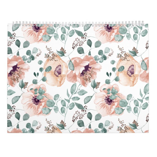 Calendário Flores de Aquarela Chic Blush (Verso)
