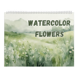 Calendário Flores de Aquarela e Prados de Flores