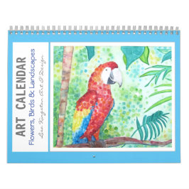 Calendário Flores de Aquarelas Aves e Paisagens