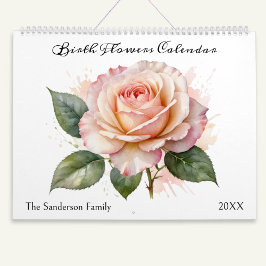 Calendário Flores do Mês de Nascimento Aquarela Personalizada