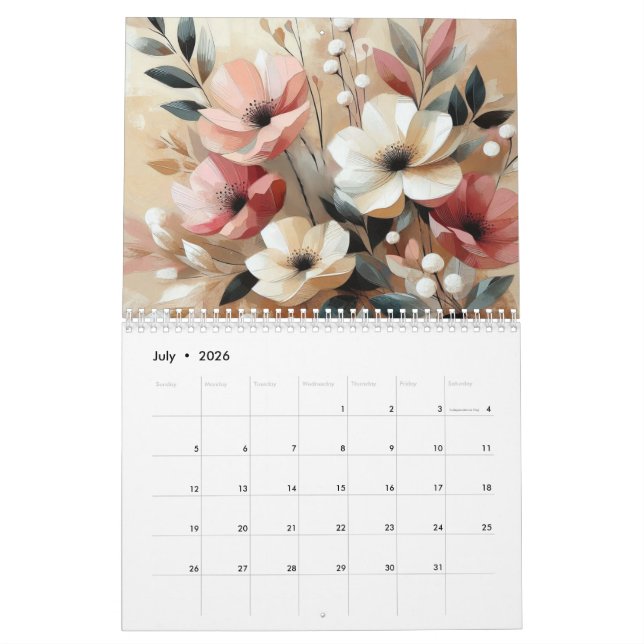 Calendário Flores Rosa Modernas (Jul 2026)