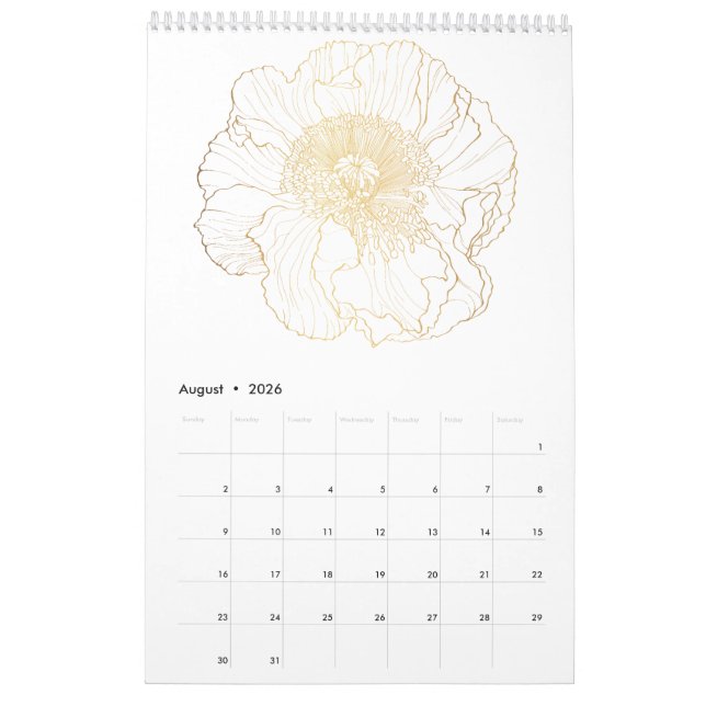 Calendário Flores tropicais e de ouro floral. (Ago 2026)