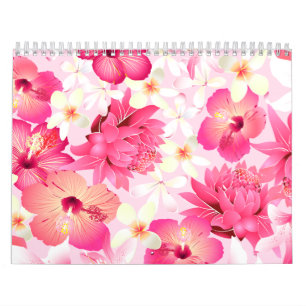 Calendário Flores tropicais rosa e brancas