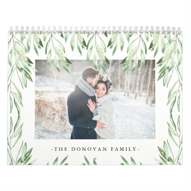 Calendário Folhas Botânicas De Cores Aquáticas Trendy | Foto (Capa)