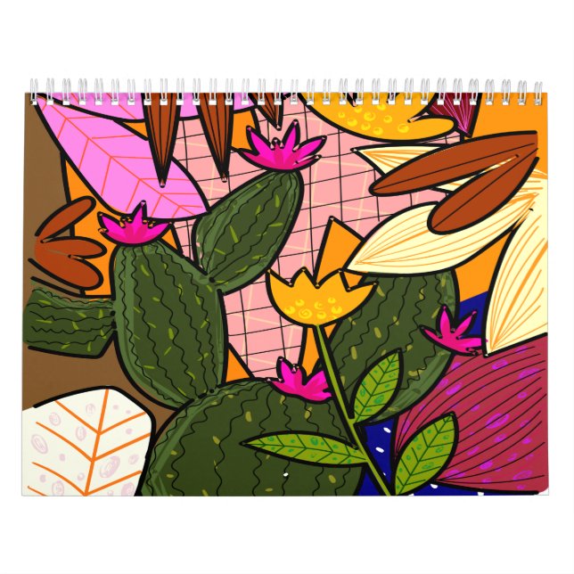 Calendário Folhas e flores abstrato tropicais (Capa)