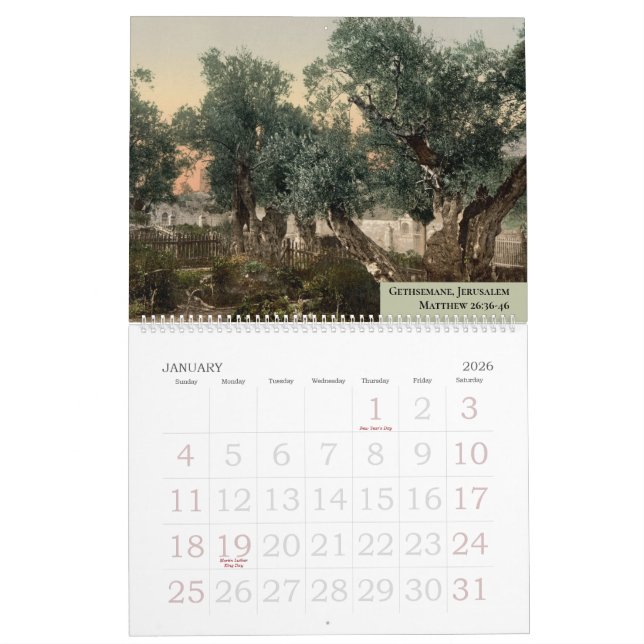 Calendário Foto Antiga de Viagem Cristã Terra Santa (Jan 2026)