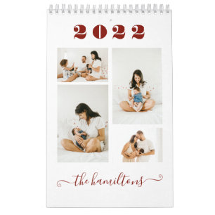 Calendário Foto da família minimalista moderna Maroon Ano N