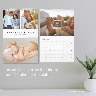 Calendário Foto da família personalizável mínima moderna do c