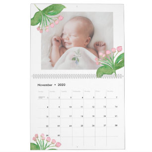Calendário Foto de Ano Editável Chic Watercolor Floral 2020