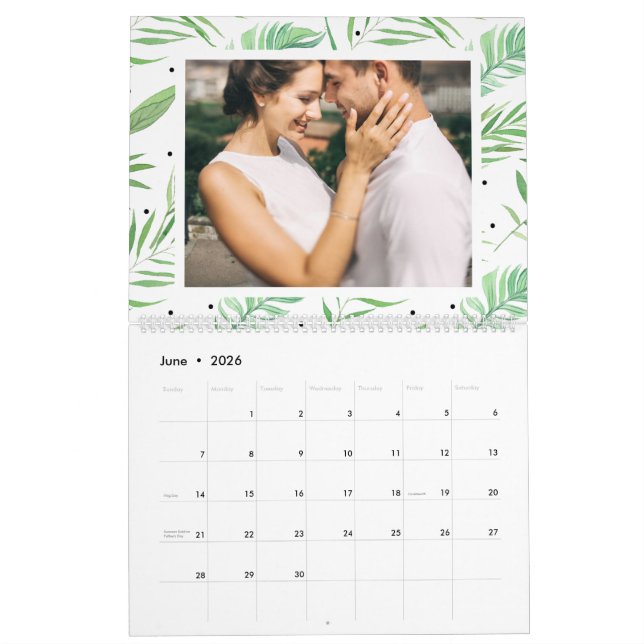 Calendário Foto de Ano Editável de Folhas Tropicais (Jun 2026)